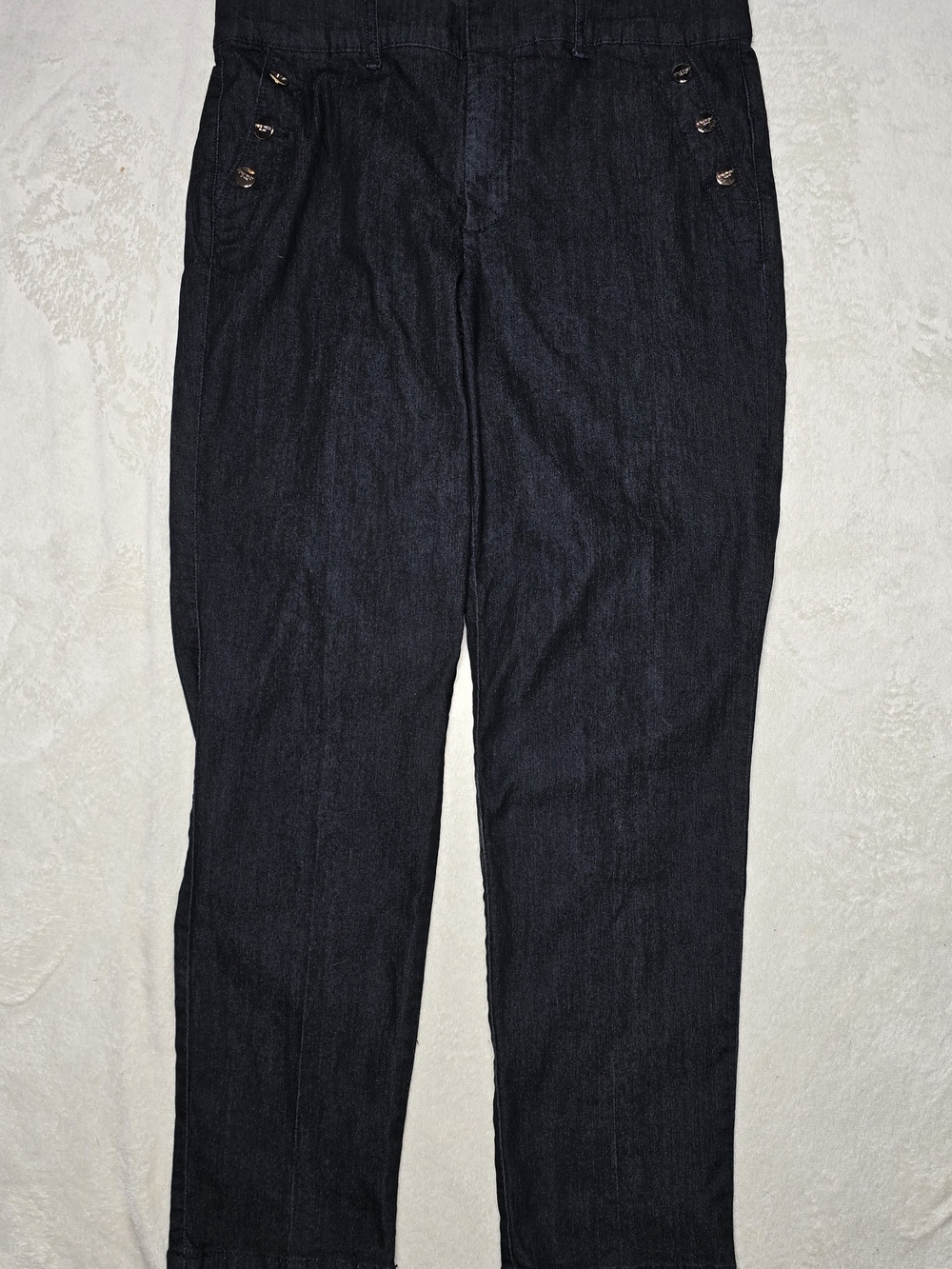 Nine West Jeans Dark Wash Sailor Trouser Pants Gold Buttons Women Size 12
